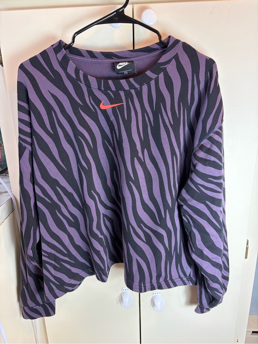 Nike Purple & Black Zebra Crop Sweatshirt with Orange Swoosh
